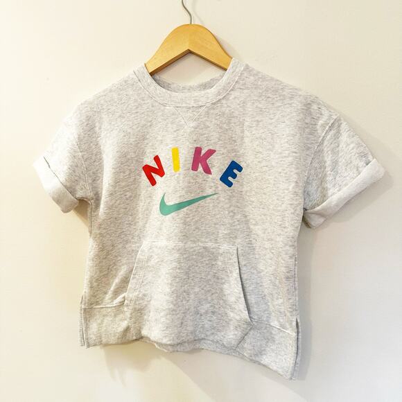 Girls Nike Cropped Short Sleeve Sweatshirt Sz L - Picture 2 of 7